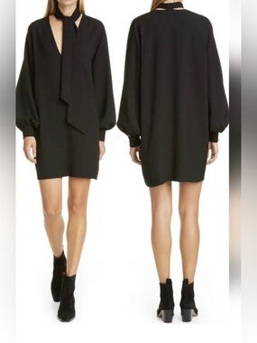 Ganni neck Tie-Neck Long Sleeve Mini Dress - Women